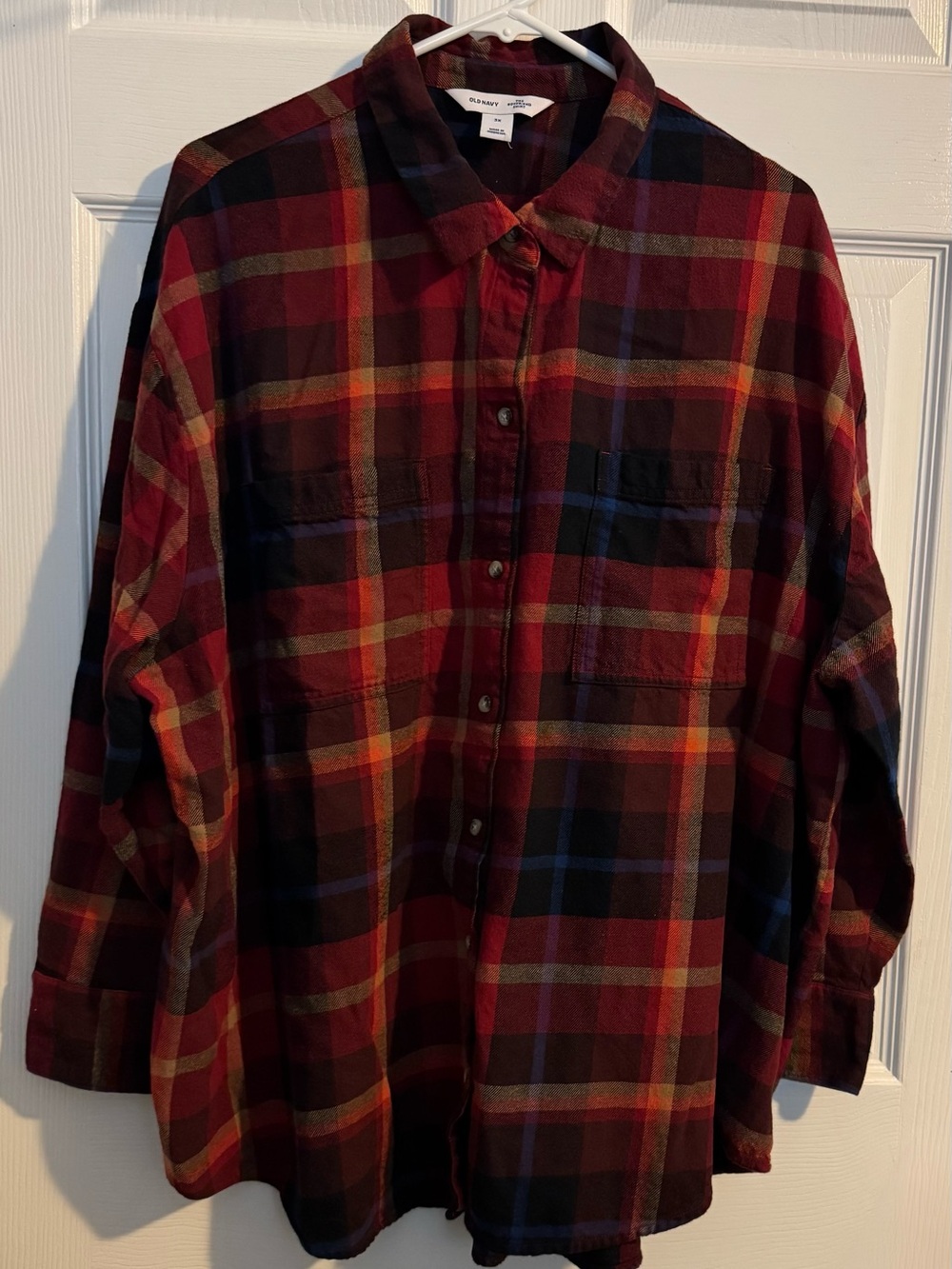 Old Navy The Boyfriend Shirt Flannel Burgundy Plaid 3X